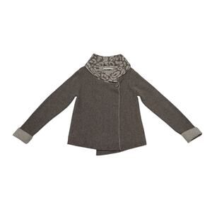 Chiaramente Italian Wool Asymmetrical Cardigan Sweater Brown Leopard Print Top